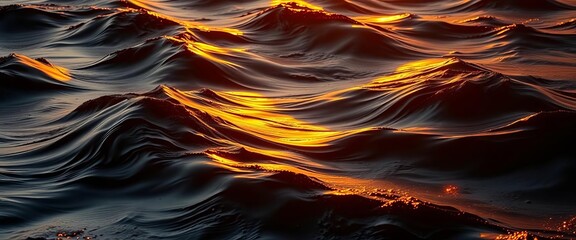 Wall Mural - Dark, flowing waves with golden highlights, creating depth and movement,  art,  abstract art