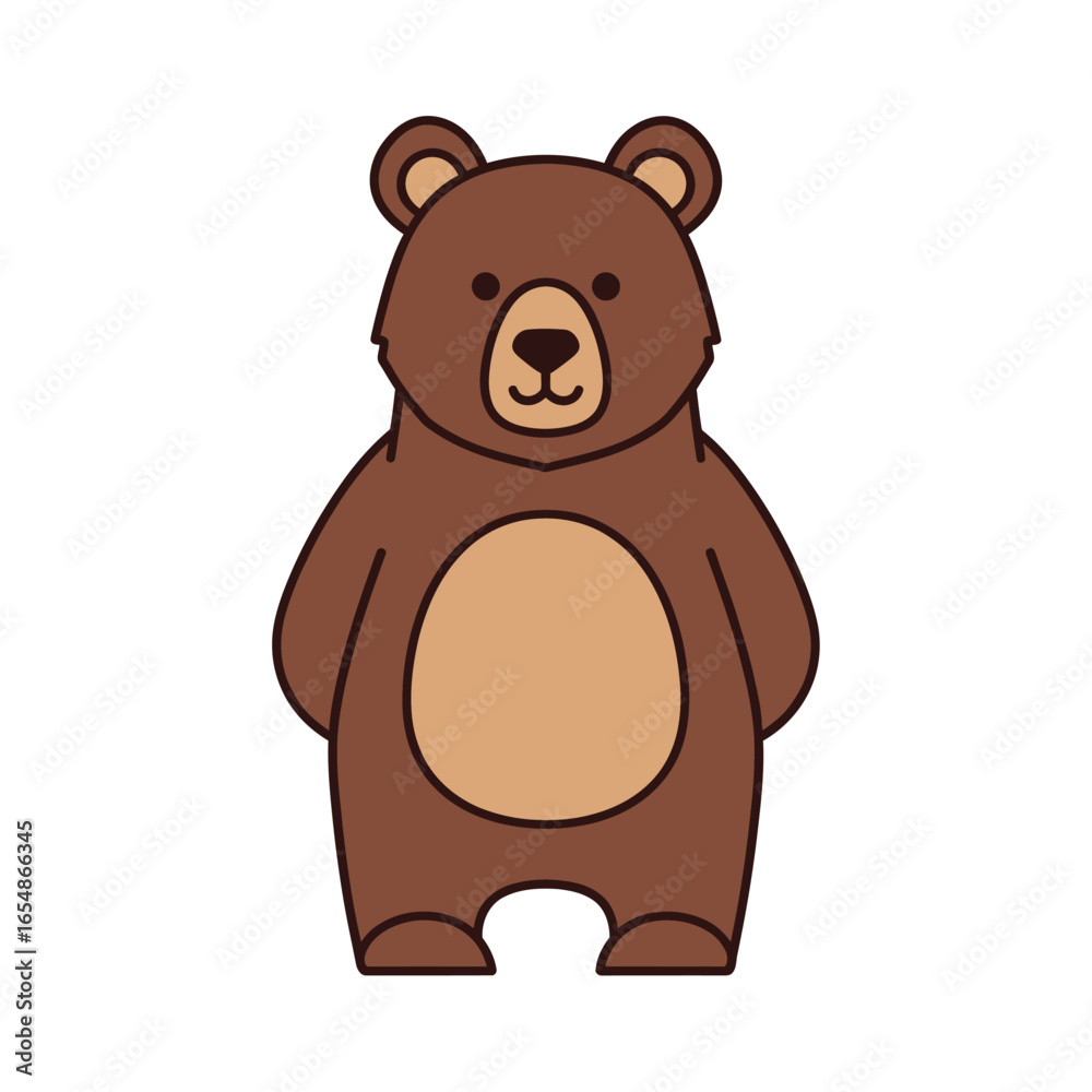 Cartoon illustration of a brown bear standing upright with a light ...