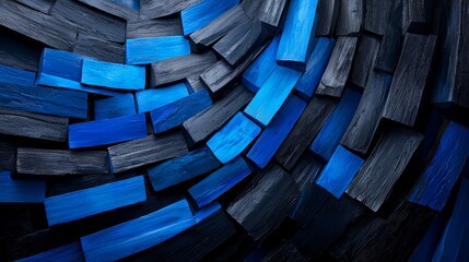 Wall Mural - blue and black image of wood blocks arranged in a spiral. the image has a modern and abstract feel t