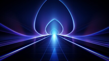 Wall Mural - blue and purple image of a tunnel with a bright light shining through it. the tunnel is long and nar