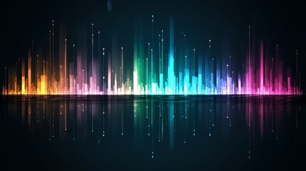 Wall Mural - colorful city skyline reflected in the water. the colors are vibrant and the skyline is tall. concep