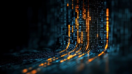 Wall Mural - computer screen with a blue background and orange lines. the orange lines are in a pattern and are i