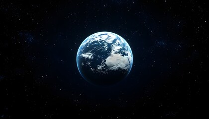 Wall Mural - A planet in space with a lot of stars. The planet is blue and white. The stars are scattered all over the sky