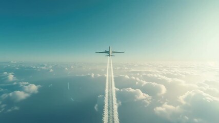 Wall Mural - airplane flying high above clouds