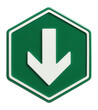 © studioworkstock - Hexagonal green exit sign with white text and a white arrow pointing down