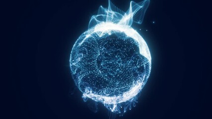Wall Mural - high-tech glowing sphere with blue digital particles forming complex structures
