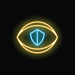 Wall Mural - glowing neon eye with a shield in the center representing online protection and security