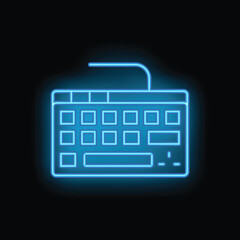 Wall Mural - blue neon keyboard glowing on black background representing online communication and new technologie