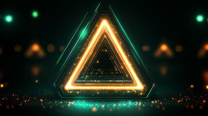 Wall Mural - triangle with neon lights is lit up in the dark. the triangle is surrounded by a lot of light, creat