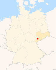  Locatormap of the city Zwickau (Sachsen) in Germany. The city is marked with a red dot and the Bundesland is also highlighted. No labels at all.