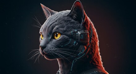  Cybernetic Feline Visionary with Glowing Accents
