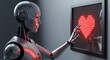 © Gaya Irosam - Robot Touching Digital Heart  AI Love Concept Art Futuristic Technology Illustration Emotional Connection Artificial Intelligence Image