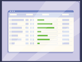 spreadsheet software displaying progress bars, indicating ongoing tasks or project completion status
