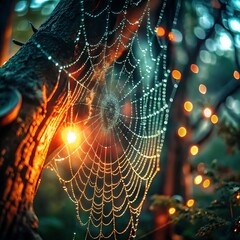 A Glistening Spiderweb in the Forest