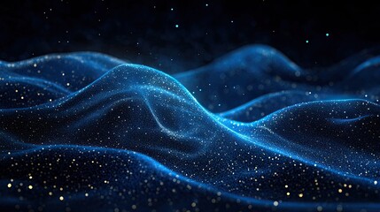Glowing Blue Abstract Shape on Dark Grainy Black-Blue Background. 
