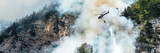 Helicopter Firefighting over Smoky Forest Wide Banner