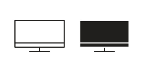 Two computer monitor icons, one line art and one solid black, isolated on white.