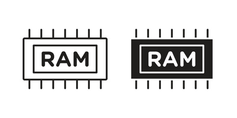 Two RAM chip icons, one in a line style and one in a solid style, isolated on a white background.