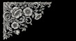 © Tubagus - Ornate floral corner ornament in grayscale against a black background