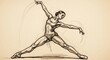© doa - Classical hand-drawn illustration of a strong and graceful gymnast or ballerina in an expressive dance pose on sepia paper
