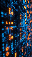 computer code concept with 3d digital binary code background, futuristic technology theme, abstract 