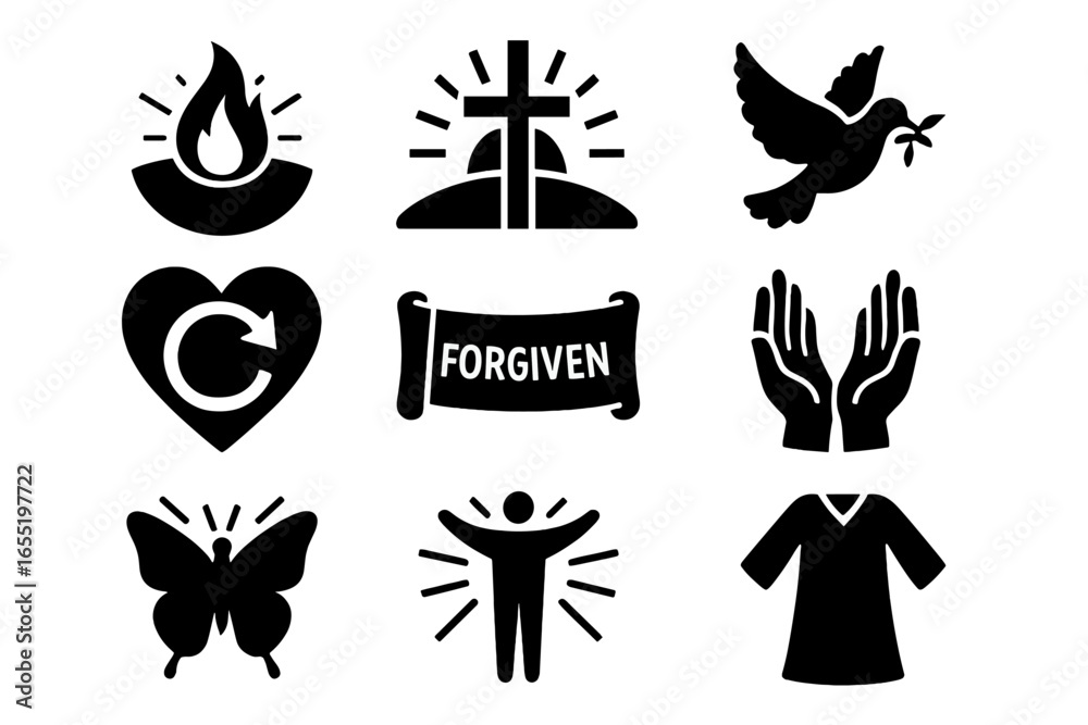 Stock-Vektorgrafik „Easter Spiritual Icons. Solid style icons of Easter ...