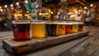 © Алексей Иванченко - The vibrant assortment of craft beers showcased on a wooden flight