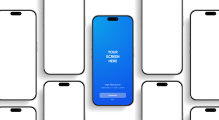 Wall Mural - Realistic smartphone mockup. Mobile phone vector with isolated on white background. Device front view. 3D mobile phone with shadow. Realistic, high quality smart phone mockup for ui ux presentation.