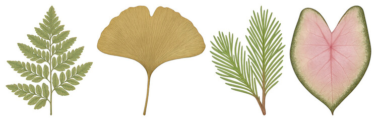 Wall Mural - illustrated botanical leaf collection