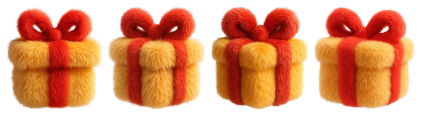 Wall Mural - png fuzzy gift boxes with bows, element set on transparent background