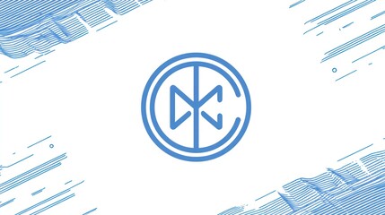 Wall Mural - Stylized emblem, central circle containing graphic, linear pattern border on white