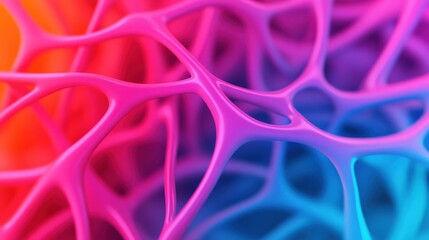 Complex colorful organic network forming a structure with a gradient from orange to pink and blue