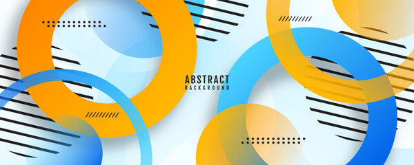 Wall Mural - 3D blue yellow geometric abstract background overlap layer on bright space with circles effect decoration. Modern graphic design element cutout style concept for web, flyer, card, or brochure cover
