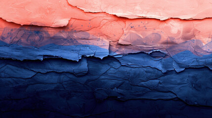 Wall Mural - Textured layers of coral and navy blue create visually striking abstract background, evoking sense of depth and creativity. interplay of colors and textures adds dynamic element to any design