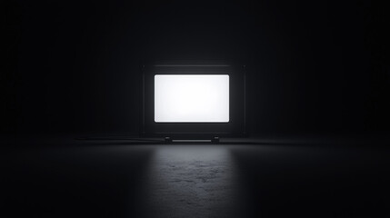 Sticker - a black seamless background, with a single screen emitting an ominous glow.