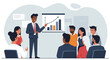 © Jersey - Business Presentation with Diverse Team and Chart Displayed.