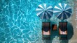 © azizun - Relaxing Summer Scene: Poolside Paradise with Blue Umbrellas and Lounge Chairs