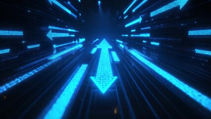 Wall Mural - futuristic digital landscape with glowing arrows and abstract data particles symbolizing speed and t