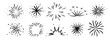 © vika_k - Hand drawn fireworks set. Crayon doodled firecracker element collection. Black pastel sketches of explosion, spark burst, star lights. Vector charcoal drawn fire work sparkle stickers