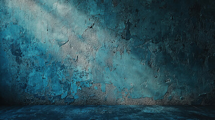 Sticker - A darkly background wall painted in light blue, with lots of deep shadows creating a moody atmosphere. 