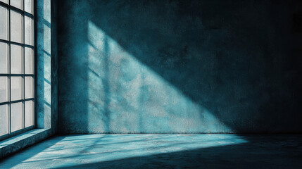 Sticker - A darkly background wall painted in light blue, with lots of deep shadows creating a moody atmosphere. 