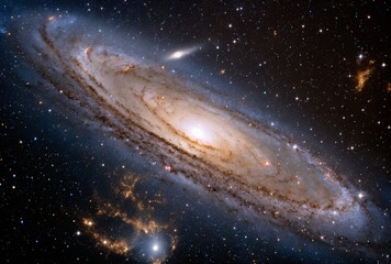 Wall Mural - This image is an artistic and colorful rendering of the Andromeda galaxy, a massive spiral galaxy and the nearest major galaxy to the Milky Way.