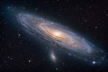 Wall Mural - This image is an artistic and colorful rendering of the Andromeda galaxy, a massive spiral galaxy and the nearest major galaxy to the Milky Way.