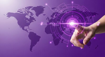 Global connection and technology innovation with a hand touching interface