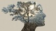 © mila103 - A tree is growing out of a person's head, with a computer chip in the middle of the tree. Concept of technology and nature coming together