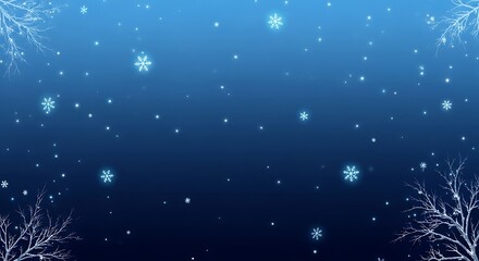 Wall Mural - Winter Night Sky with Falling Snowflakes and Bare Tree Branches