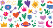 © PixxStudio - Colorful Doodle Set Featuring Flowers, Hearts, Crowns, Arrows, Sun, Planet, Leaves and Speech Bubbles