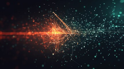 Wall Mural - Abstract digital network flow, glowing particles, dark background, tech concept