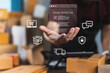 © thanmano - Online store owner managing secure e-commerce order checklist with shipping, logistics, and customer communication icons