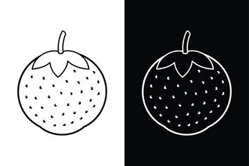Lychee fruit line icon vector, lychee fruit with a leaf black white background